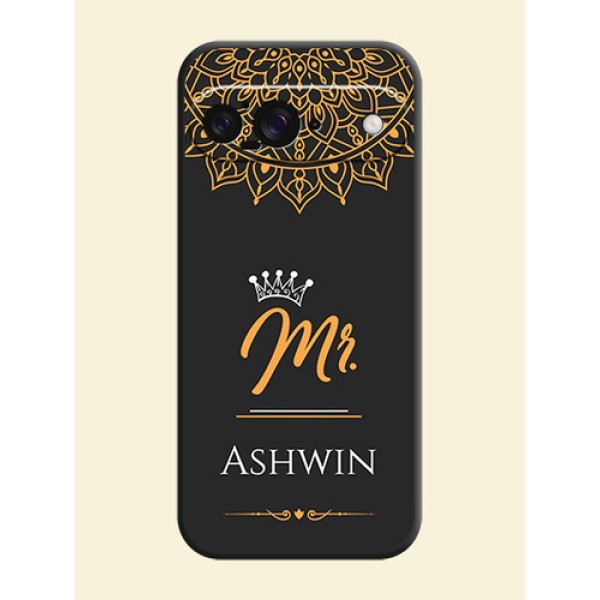 Mr Name with Floral Design On Space Black Custom Soft Matte Mobile Back Cover - Google Pixel 9 5G