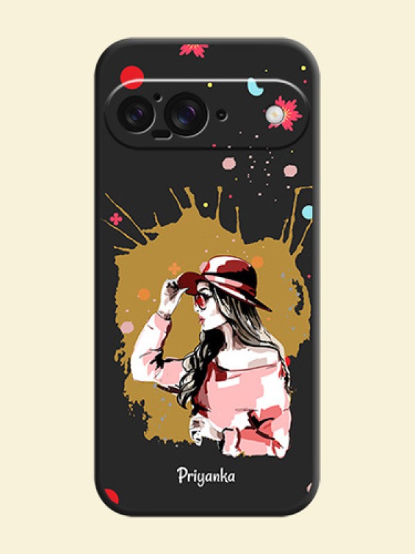 Mordern Lady With Color Splash Background With Custom Text On Space Black Custom Soft Matte Mobile Back Cover - Google Pixel 9 5G