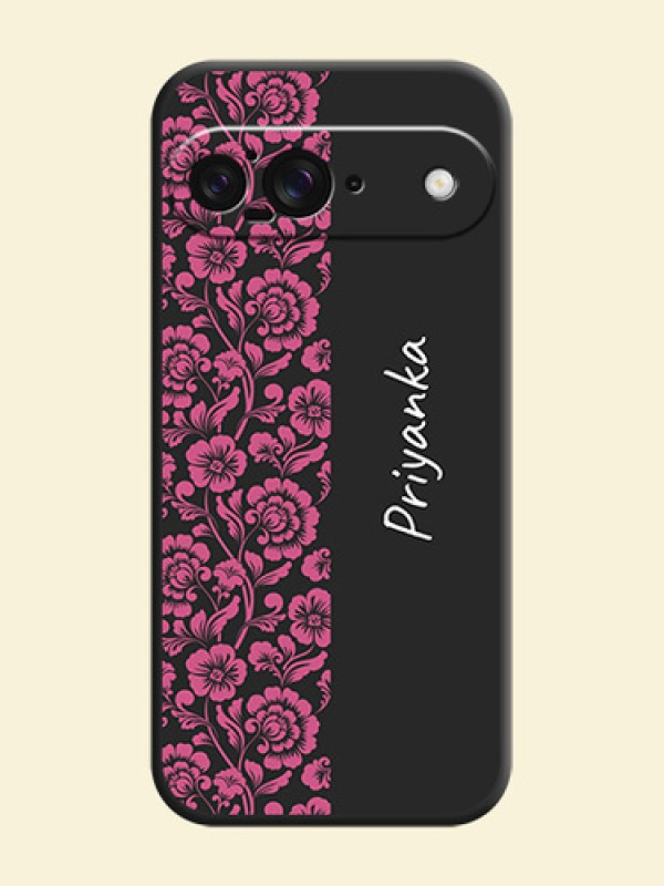Pink Floral Pattern Design With Custom Text On Space Black Custom Soft Matte Mobile Back Cover - Google Pixel 9 5G