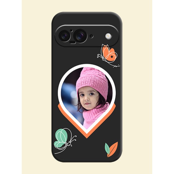 Upload Pic With Simple Butterly Design On Space Black Custom Soft Matte Mobile Back Cover - Google Pixel 9 5G