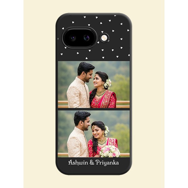 Miniature Love Symbols with Name On Space Black Custom Soft Matte Mobile Back Cover - Google Pixel 9A 5G