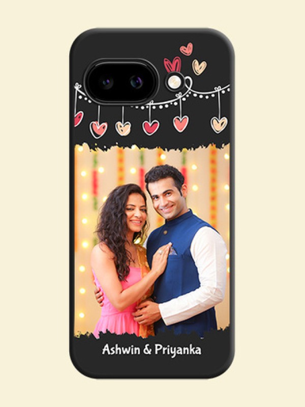 Pink Love Hangings with Name On Space Black Custom Soft Matte Mobile Back Cover - Google Pixel 9A 5G