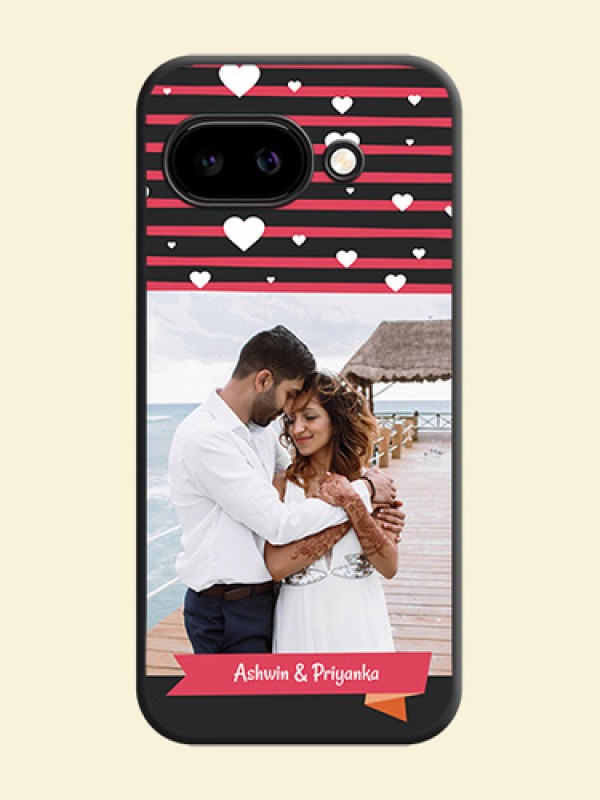 White Color Love Symbols with Pink Lines Pattern On Space Black Custom Soft Matte Mobile Back Cover - Google Pixel 9A 5G