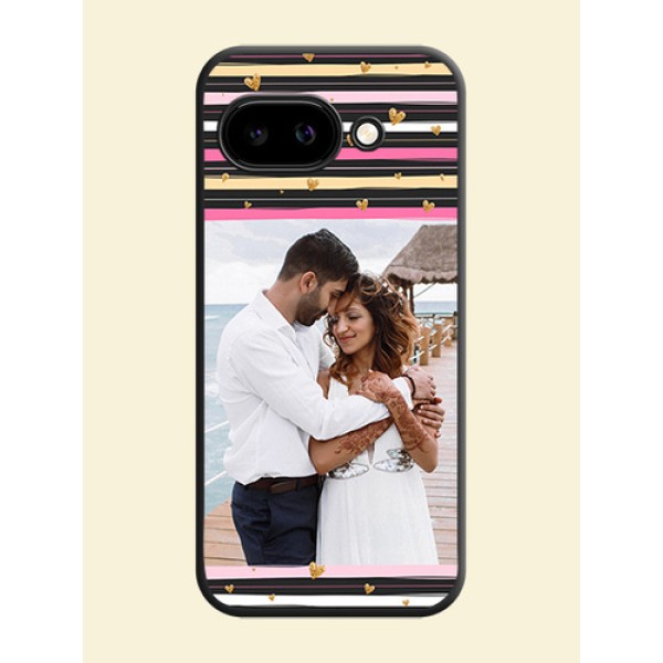 Multicolor Lines and Golden Love Symbols Design on Photo On Space Black Custom Soft Matte Mobile Back Cover - Google Pixel 9A 5G