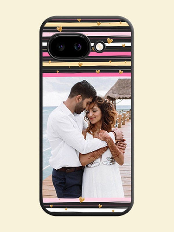 Multicolor Lines and Golden Love Symbols Design on Photo On Space Black Custom Soft Matte Mobile Back Cover - Google Pixel 9A 5G