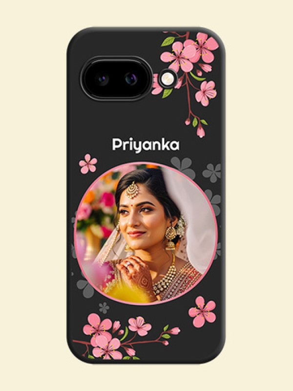 Round Image with Pink Color Floral Design on Photo On Space Black Custom Soft Matte Mobile Back Cover - Google Pixel 9A 5G
