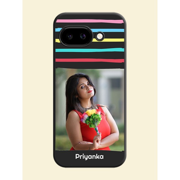 Multicolor Lines with Image On Space Black Custom Soft Matte Mobile Back Cover - Google Pixel 9A 5G