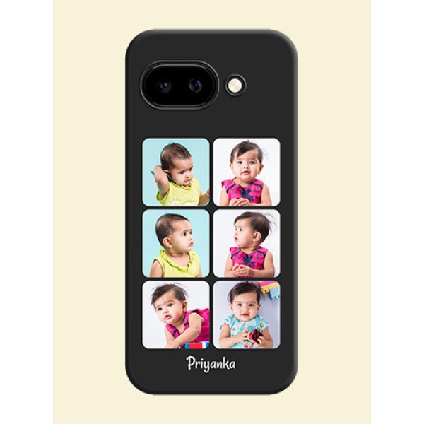 Floral Art with 6 Image Holder on Photo On Space Black Custom Soft Matte Mobile Back Cover - Google Pixel 9A 5G