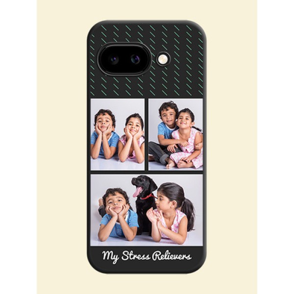 Cross Dotted Pattern with 2 Image Holder On Space Black Custom Soft Matte Mobile Back Cover - Google Pixel 9A 5G
