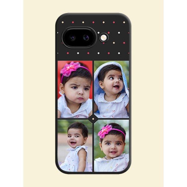 Multicolor Dotted Pattern with 4 Image Holder On Space Black Custom Soft Matte Mobile Back Cover - Google Pixel 9A 5G