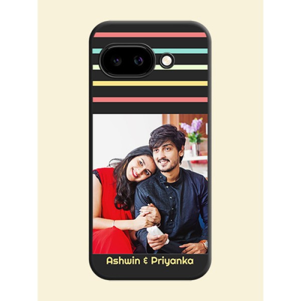 Color Stripes with Photo and Text on Photo On Space Black Custom Soft Matte Mobile Back Cover - Google Pixel 9A 5G