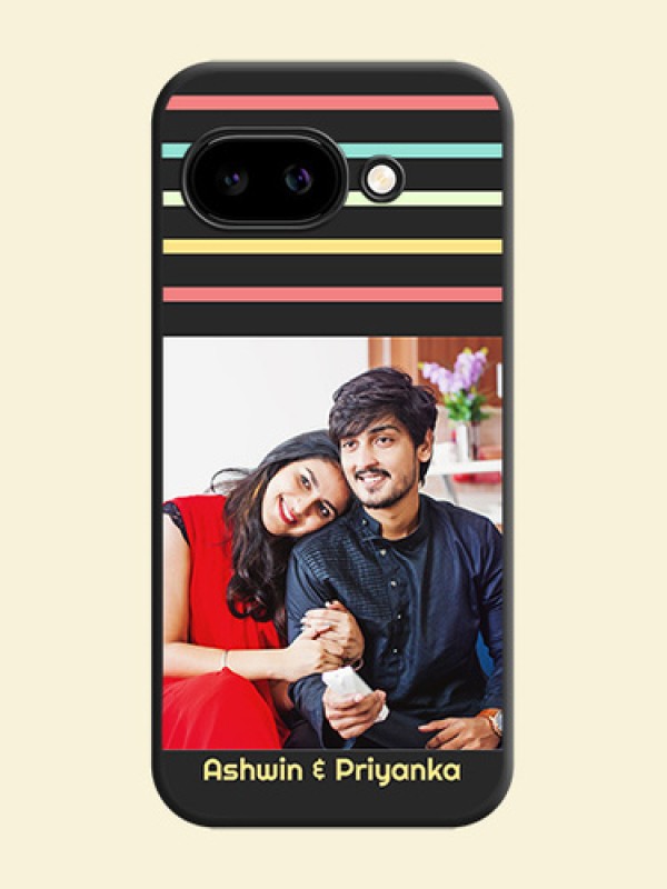 Color Stripes with Photo and Text on Photo On Space Black Custom Soft Matte Mobile Back Cover - Google Pixel 9A 5G