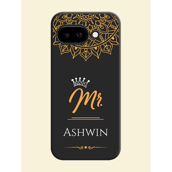 Mr Name with Floral Design On Space Black Custom Soft Matte Mobile Back Cover - Google Pixel 9A 5G
