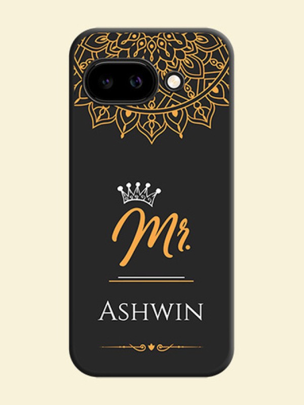 Mr Name with Floral Design On Space Black Custom Soft Matte Mobile Back Cover - Google Pixel 9A 5G