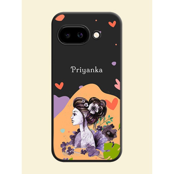 Namecase For Her With Fancy Lady Image On Space Black Custom Soft Matte Mobile Back Cover - Google Pixel 9A 5G