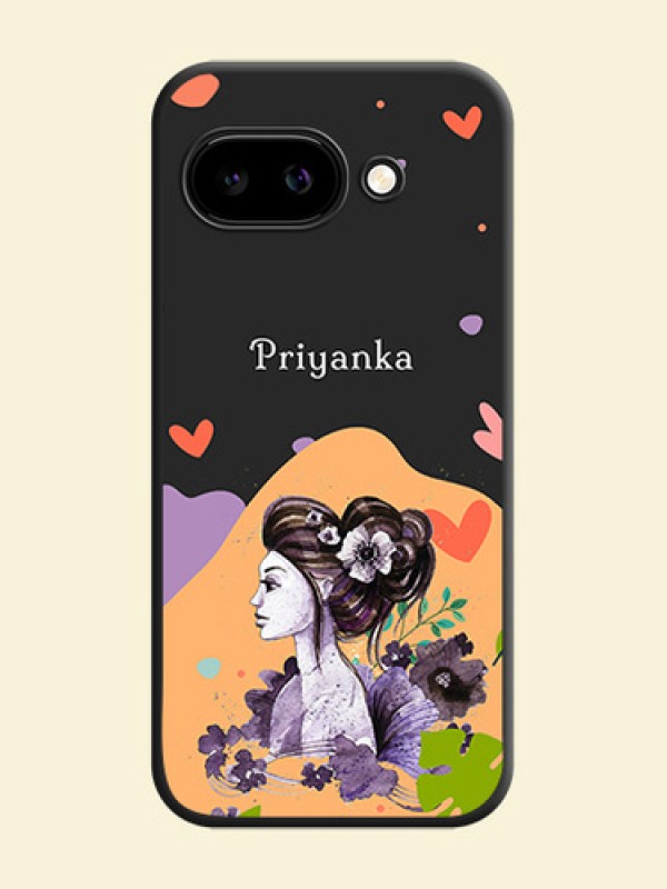 Namecase For Her With Fancy Lady Image On Space Black Custom Soft Matte Mobile Back Cover - Google Pixel 9A 5G