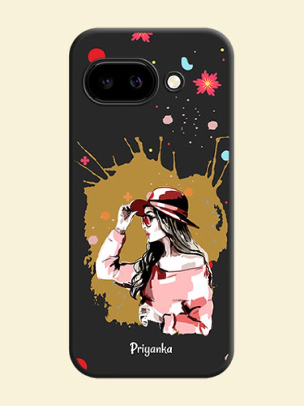 Mordern Lady With Color Splash Background With Custom Text On Space Black Custom Soft Matte Mobile Back Cover - Google Pixel 9A 5G