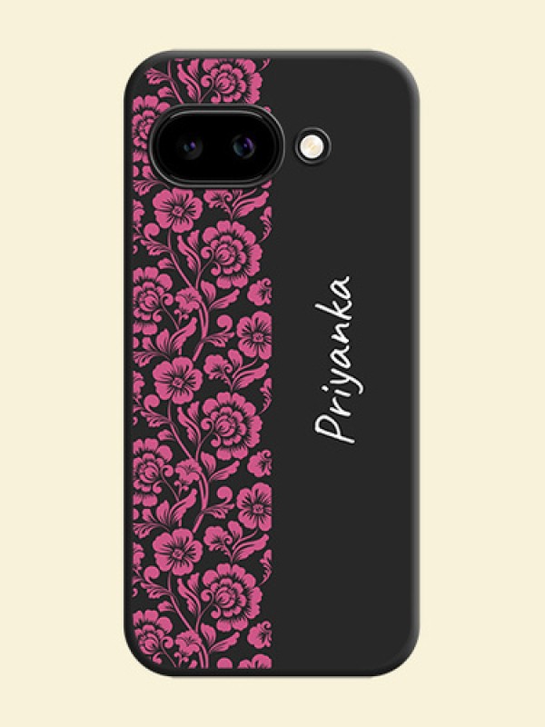 Pink Floral Pattern Design With Custom Text On Space Black Custom Soft Matte Mobile Back Cover - Google Pixel 9A 5G