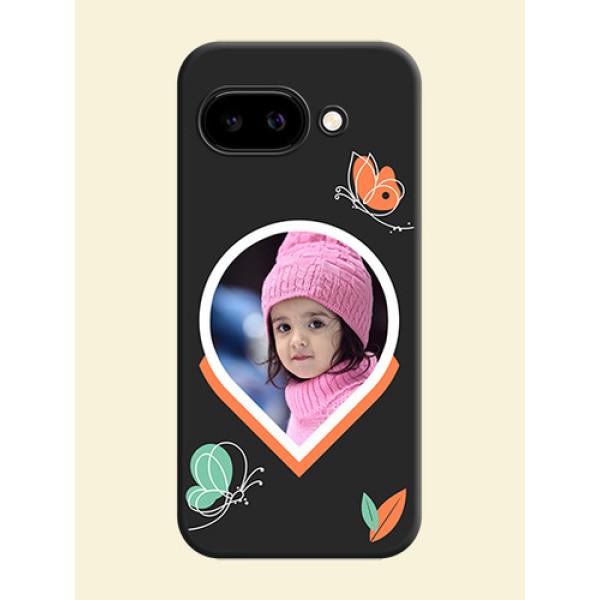 Upload Pic With Simple Butterly Design On Space Black Custom Soft Matte Mobile Back Cover - Google Pixel 9A 5G