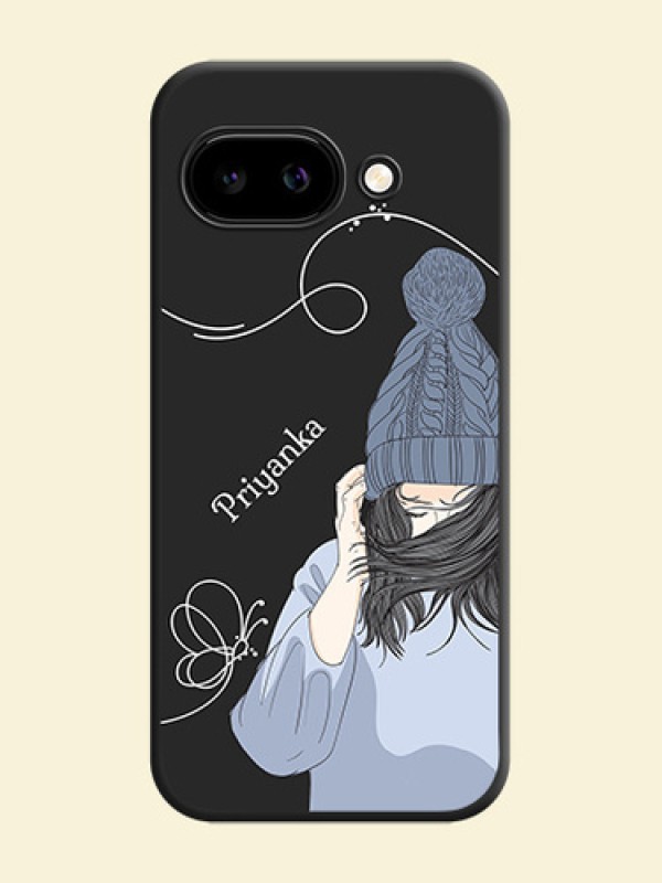 Girl With Blue Winter Outfiit Custom Text Design On Space Black Custom Soft Matte Mobile Back Cover - Google Pixel 9A 5G