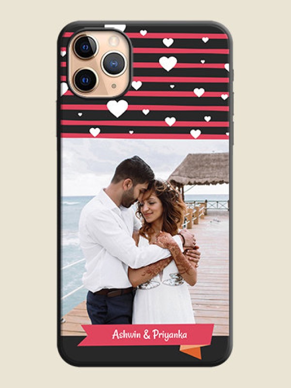Custom White Color Love Symbols with Pink Lines Pattern on Space Black Custom Soft Matte Phone Cases - iPhone 11 Pro Max