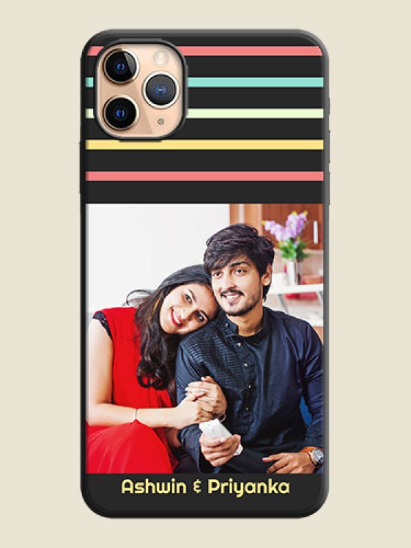 Custom Color Stripes with Photo and Text - Photo on Space Black Soft Matte Mobile Case - iPhone 11 Pro Max