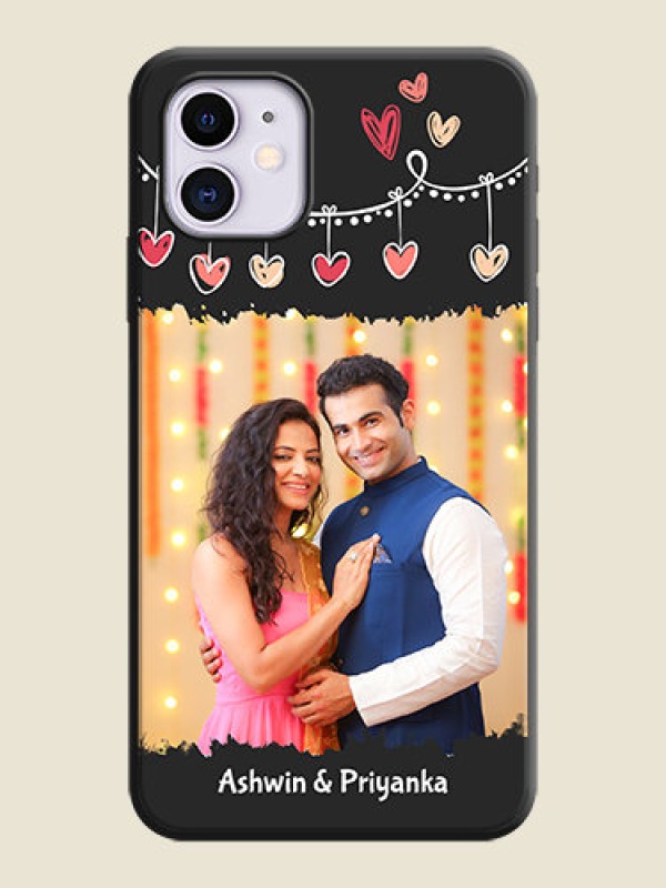 Custom Pink Love Hangings with Name on Space Black Custom Soft Matte Phone Cases - iPhone 11