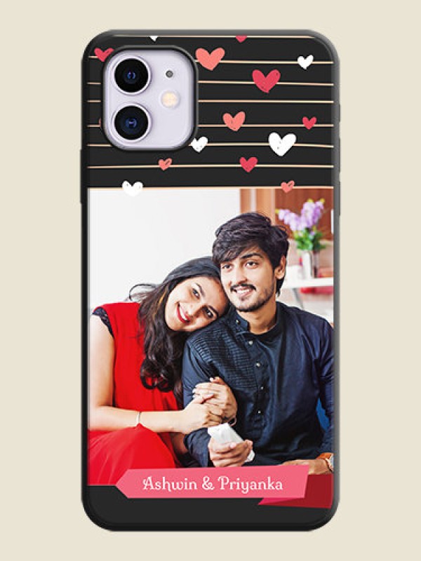 Custom Love Pattern with Name on Pink Ribbon  - Photo on Space Black Soft Matte Back Cover - iPhone 11