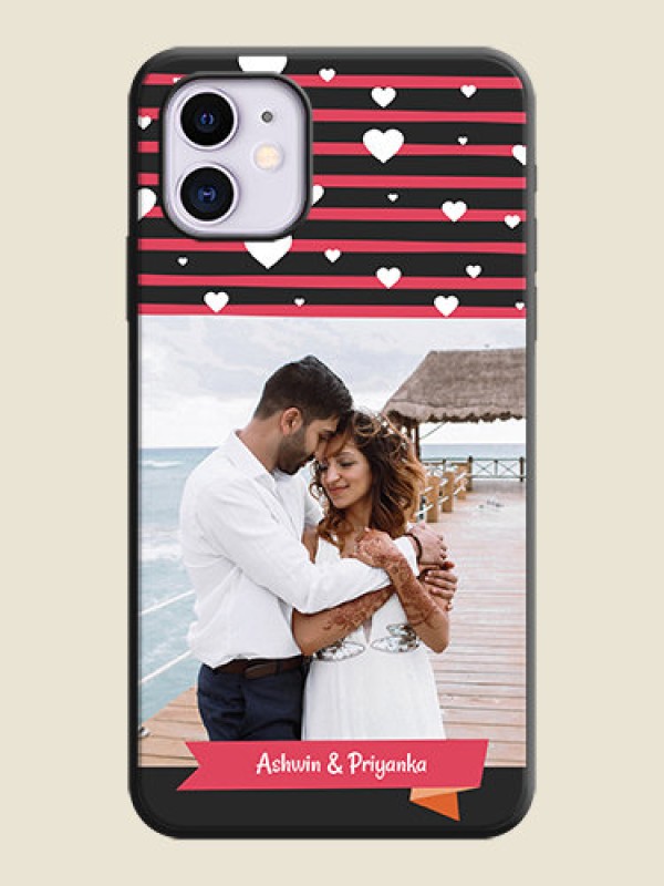 Custom White Color Love Symbols with Pink Lines Pattern on Space Black Custom Soft Matte Phone Cases - iPhone 11