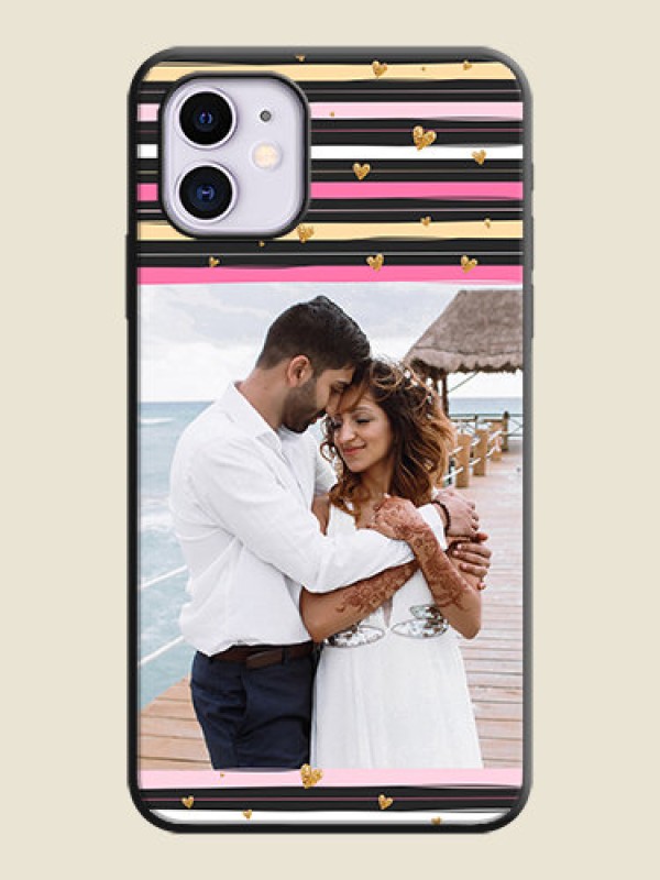 Custom Multicolor Lines and Golden Love Symbols Design - Photo on Space Black Soft Matte Mobile Cover - iPhone 11