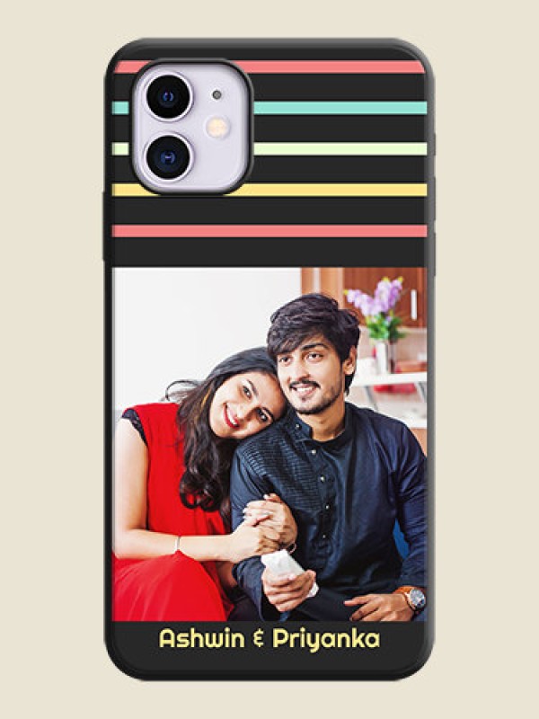 Custom Color Stripes with Photo and Text - Photo on Space Black Soft Matte Mobile Case - iPhone 11