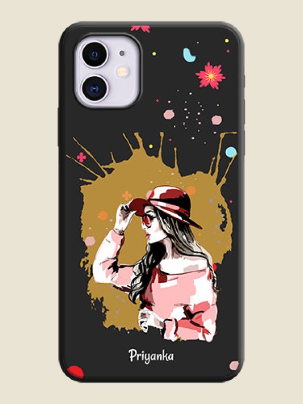 Custom Mordern Lady With Color Splash Background With Custom Text On Space Black Personalized Soft Matte Phone Covers -Apple Iphone 11