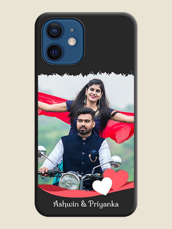 Custom Pin Color Love Shaped Ribbon Design with Text on Space Black Custom Soft Matte Phone Back Cover - iPhone 12 Mini