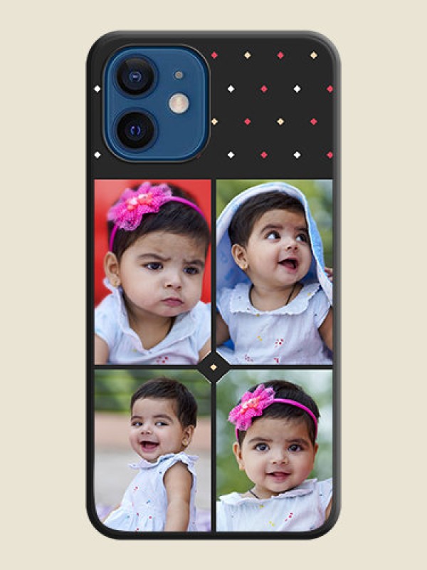 Custom Multicolor Dotted Pattern with 4 Image Holder on Space Black Custom Soft Matte Phone Cases - iPhone 12 Mini