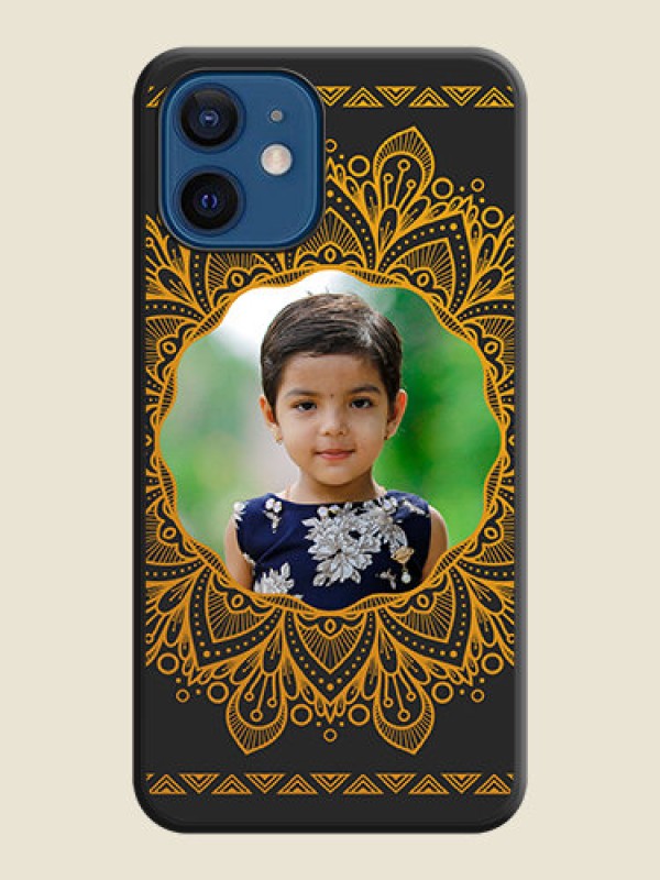 Custom Round Image with Floral Design on Photo on Space Black Soft Matte Mobile Cover - iPhone 12 Mini