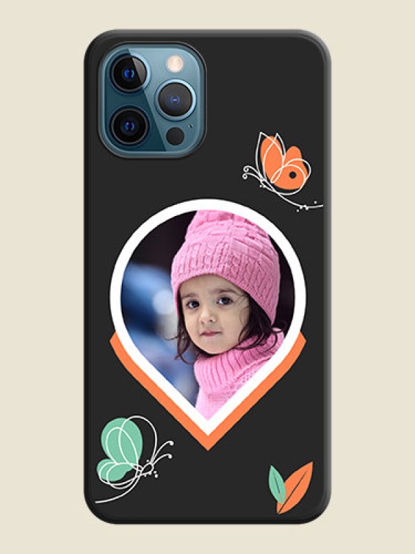 Custom Upload Pic With Simple Butterly Design On Space Black Personalized Soft Matte Phone Covers -Apple Iphone 12 Pro