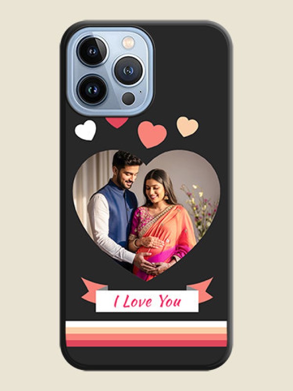 Custom Love Shaped Photo with Colorful Stripes on Personalised Space Black Soft Matte Cases - iPhone 13 Pro Max