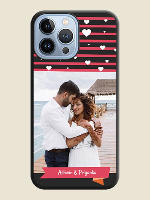 Custom White Color Love Symbols with Pink Lines Pattern on Space Black Custom Soft Matte Phone Cases - iPhone 13 Pro Max