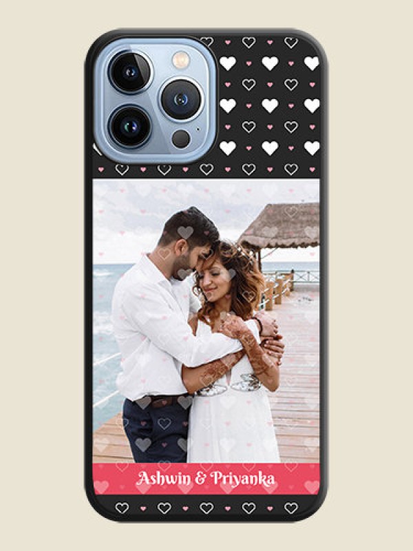 Custom White Color Love Symbols with Text Design on Photo on Space Black Soft Matte Phone Cover - iPhone 13 Pro Max