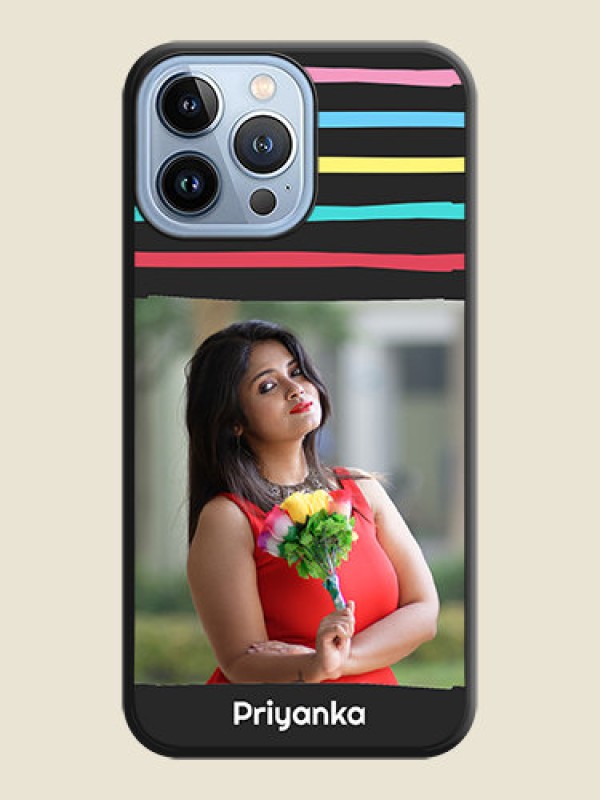 Custom Multicolor Lines with Image on Space Black Personalized Soft Matte Phone Covers - iPhone 13 Pro Max