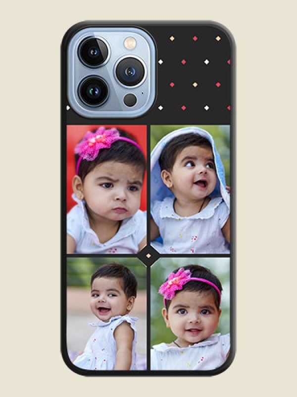 Custom Multicolor Dotted Pattern with 4 Image Holder on Space Black Custom Soft Matte Phone Cases - iPhone 13 Pro Max