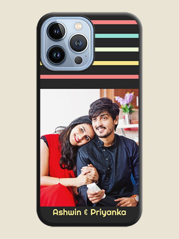 Custom Color Stripes with Photo and Text on Photo on Space Black Soft Matte Mobile Case - iPhone 13 Pro Max