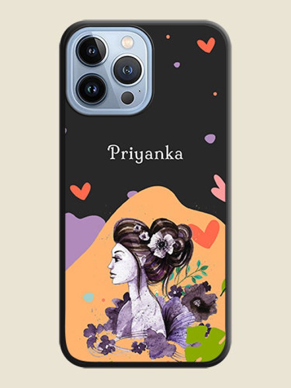 Custom Namecase For Her With Fancy Lady Image On Space Black Personalized Soft Matte Phone Covers -Apple Iphone 13 Pro Max