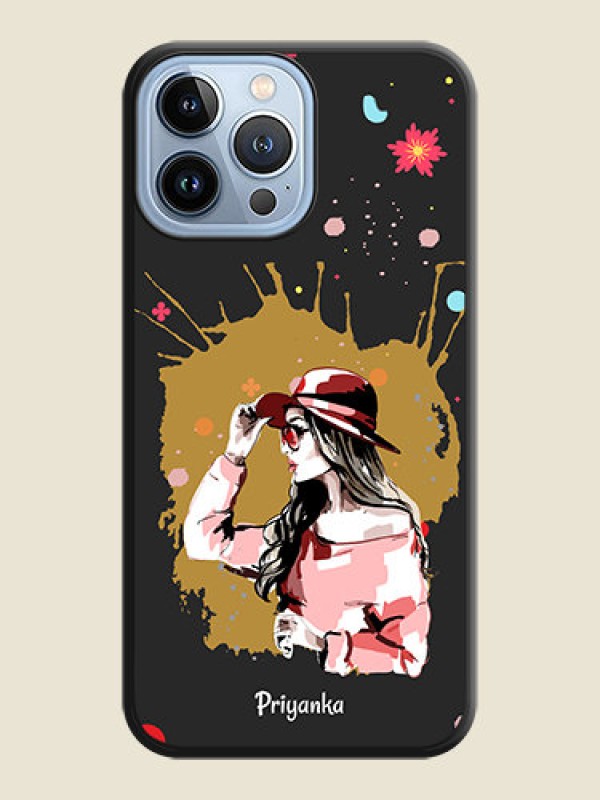 Custom Mordern Lady With Color Splash Background With Custom Text On Space Black Personalized Soft Matte Phone Covers -Apple Iphone 13 Pro Max