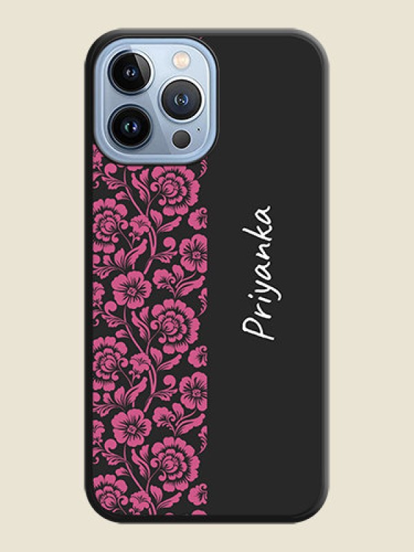 Custom Pink Floral Pattern Design With Custom Text On Space Black Personalized Soft Matte Phone Covers -Apple Iphone 13 Pro Max