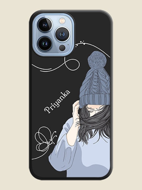 Custom Girl With Blue Winter Outfiit Custom Text Design On Space Black Personalized Soft Matte Phone Covers -Apple Iphone 13 Pro Max