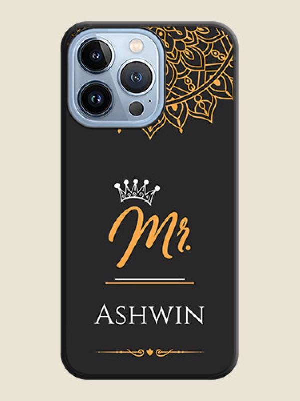 Custom Mr Name with Floral Design on Personalised Space Black Soft Matte Cases - iPhone 13 Pro