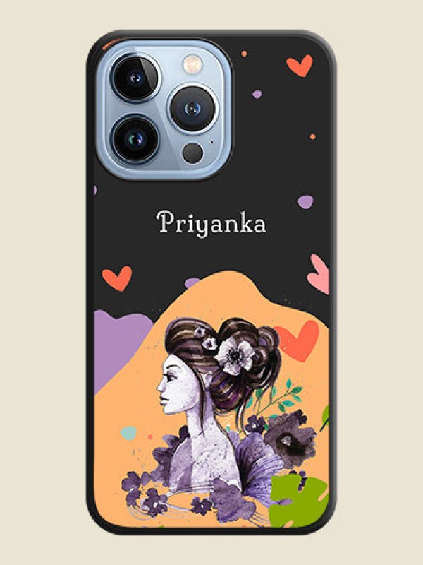 Custom Namecase For Her With Fancy Lady Image On Space Black Personalized Soft Matte Phone Covers -Apple Iphone 13 Pro