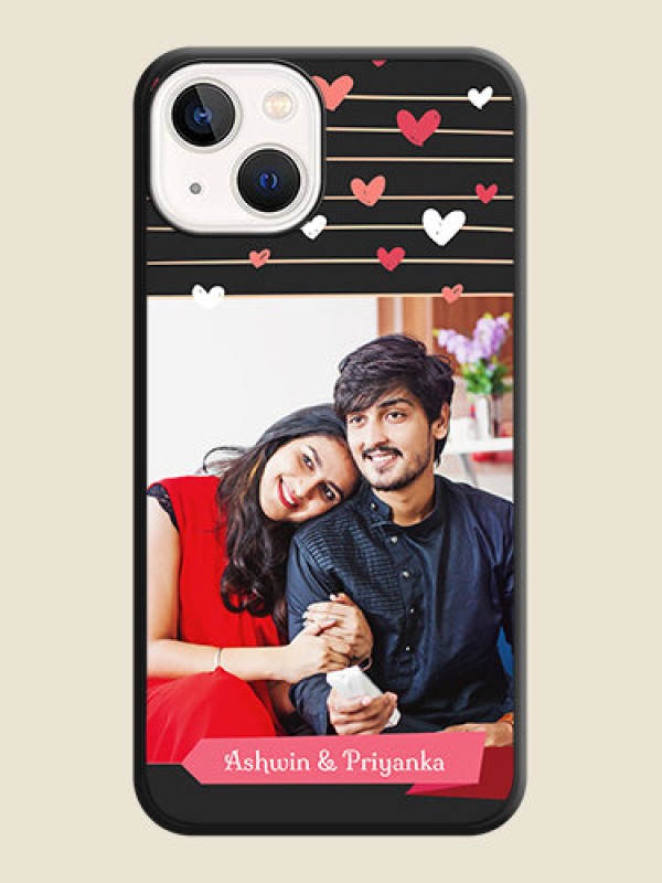 Custom Love Pattern with Name on Pink Ribbon on Photo on Space Black Soft Matte Back Cover - iPhone 13