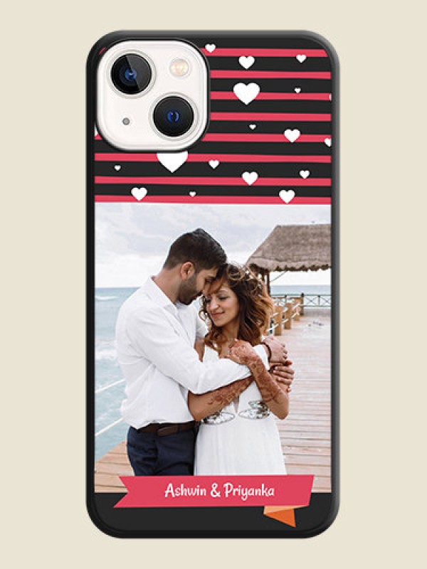 Custom White Color Love Symbols with Pink Lines Pattern on Space Black Custom Soft Matte Phone Cases - iPhone 13